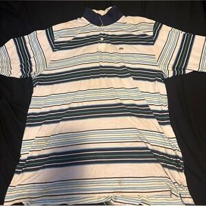Mens 2XL short sleeve shirt, blue white and green stripes